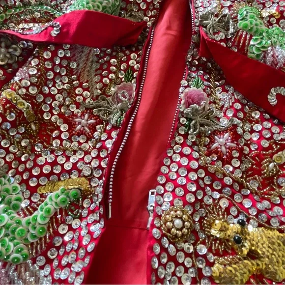 Vintage Custom Handmade Fully Beaded Sequined Traditional Chinese Wedding Dress - Picture 10 of 15